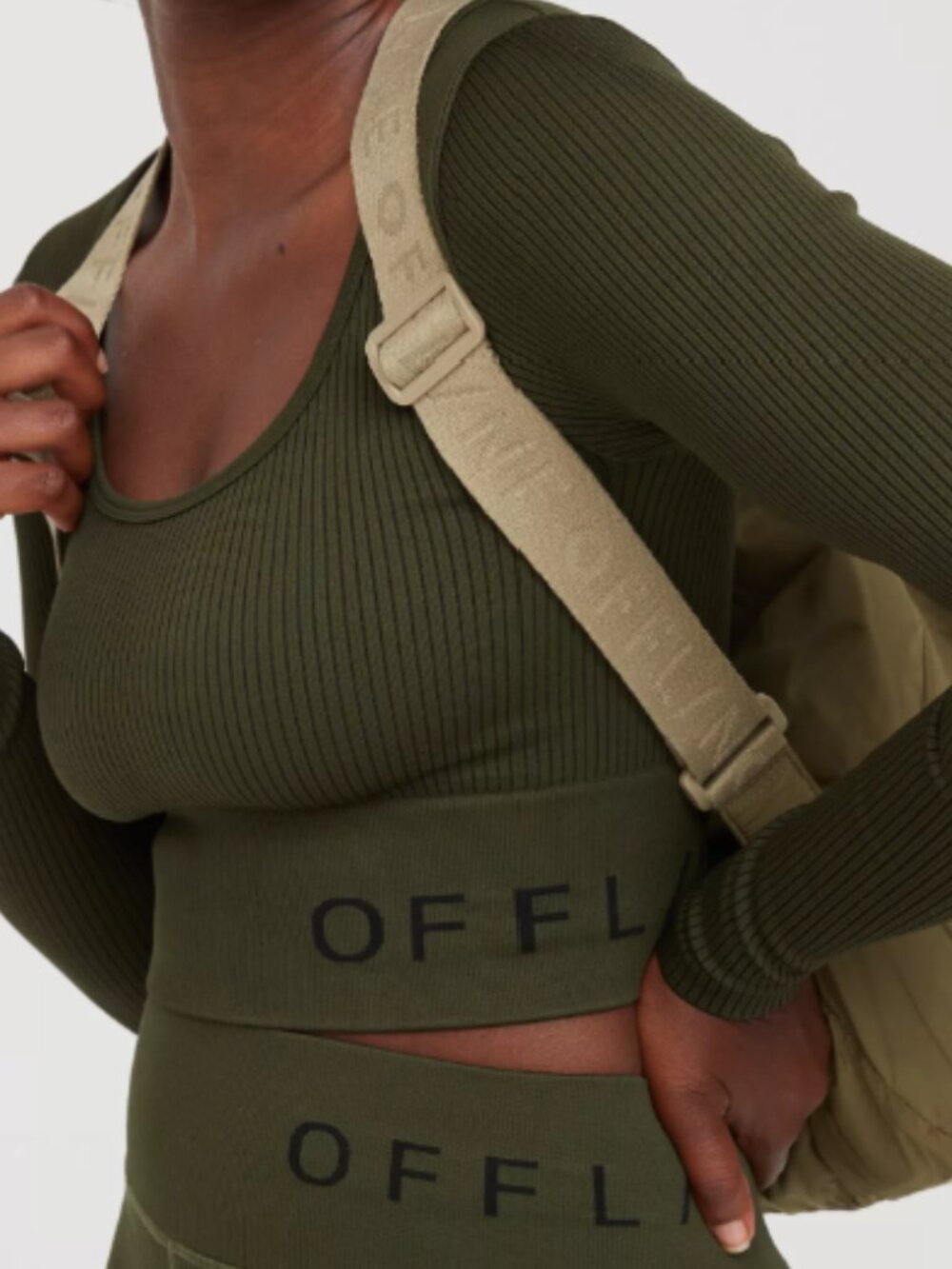 OFFLINE by Aerie Sidewalk Seamless Ribbed Crop Top Olive Daze Small